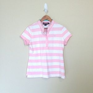 Vineyard Vines Pink Striped Ruffle Collar Polo